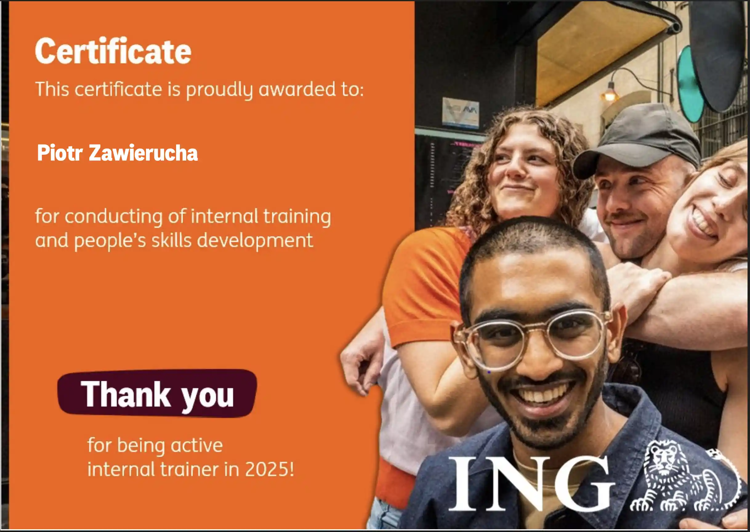 Certyfikat ING - Internal Trainer 2025